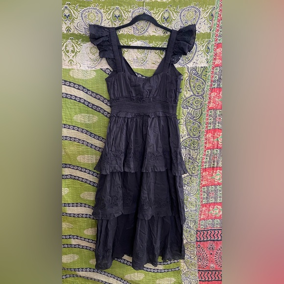 NWT Cleobella Black Elaina Organic Cotton Tiered Eyelet Midi Dress Size Medium - Picture 9 of 13